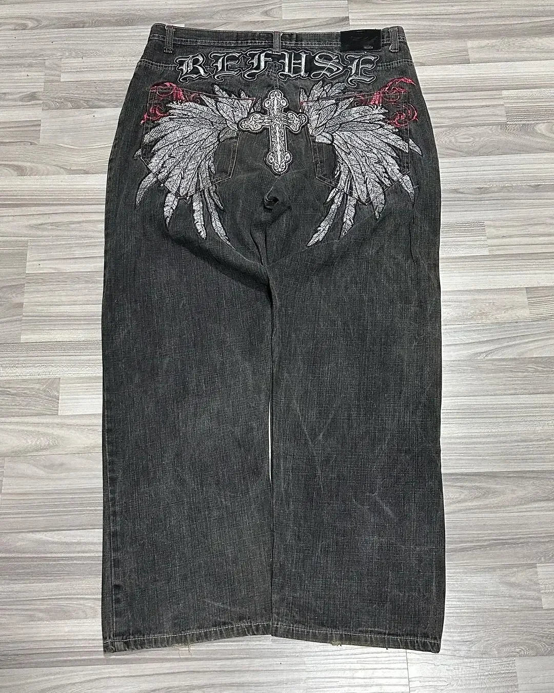 Hearujoy Hip hop personality wings cross graphic design high waisted jeans women y2k aesthetic fashion popular wide leg baggy pants 2024