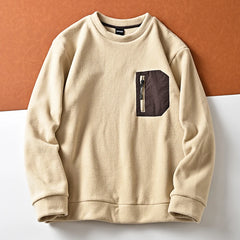 HEARUJOY  -  Men's Round Neck Casual Fleece Sweater Shirt Trend Versatile Chest Zipper Pocket Warm Pullover Tops