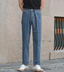 HEARUJOY  -  Spring Autumn Vintage Cotton Men Jeans Pants Elastic High Waisted Straight Trousers British Business Casual Naples Denim Pant