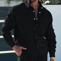HEARUJOY  -  Men Shirts Coats Shirt Turn Down Collar Full Sleeve Single Breasted Splice Regular Casual Solid Thick Simple Coat Autumn Winter