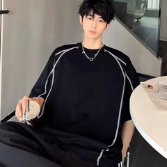 HEARUJOY  -  Top Oversized O Neck Plain Cotton Man Tee Shirts Aesthetic Clothing Streetwear Funny Elastic Stylish New In T Shirt for Men Cool