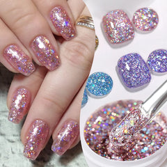YICKYUE  -  Glitter Gel Nail Polish Black Silver Super Shining Sequins Gel Polish Soak Off UV LED Semi Permanent UV Gel For Nails