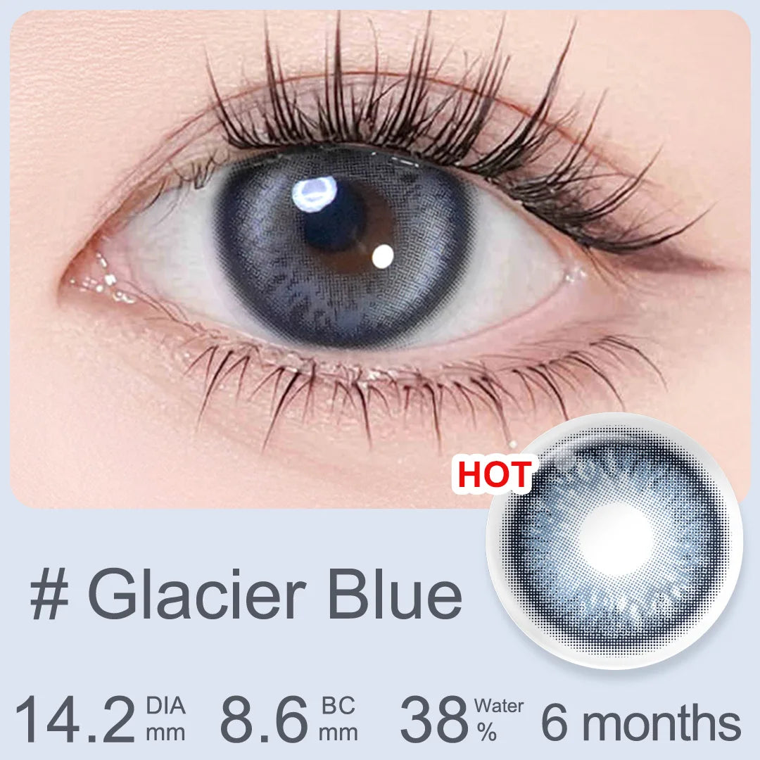 YICKYUE  -  Glacier Blue Power Contact Lens Iris Imitation Natural Color Contact Lens With Diopters Makeup 6 Months