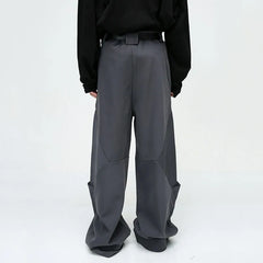 Hearujoy Men's Trousers Solid Color Niche Design Pleated Splice Loose Casual Baggy Pant Trend Male Wide Leg Fold Streetwear 9C3088