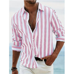 YICKYUE  -  Men's Long Sleeve Striped Button Down Shirt New Fashion Casual Turn Down Collar Top