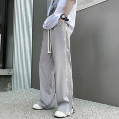 Hearujoy Harajuku Wide Leg Sweatpants Men Loose Side Buttons Sports Elastic Waist Letter Print Men Women Summer Thin Track Trousers