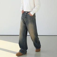 Hearujoy Washed Jeans Men's Loose Korean Style Fashion Straight Leg Pants Casual Male Trousers Zipper Summer 9C4993
