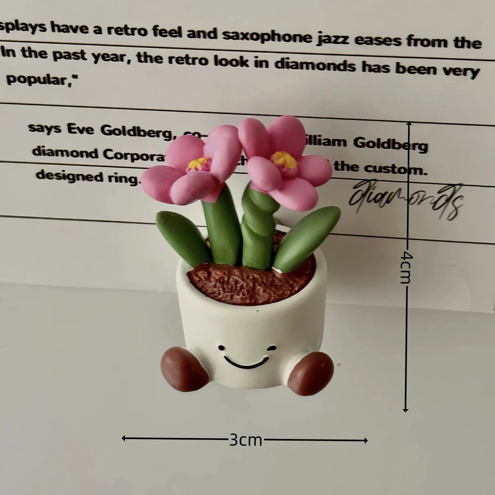 YICKYUE  -  Mini Flower Potted Plant Resin Fridge Magnet Home Decoration Magnet Photo Fixing Magnet