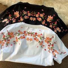 HEARUJOY  -  Embroidery T Shirt Man Flower Fashion Harajuku T Shirt Women Cotton Japanese Hip Hop Tees Short Sleeve Streetwear High Quality