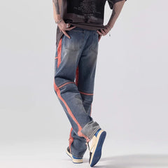 Hearujoy Autumn Fashion Contrast Color Trend Striped Pants Men Hip Hop Y2k Jeans American High Street Loose Straight Casual Trousers