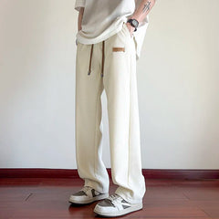 HEARUJOY  -  Summer Casual Pants Men Fashion Straight Ice Silk Pants Men Streetwear Hip-hop Loose Pleated Pants Mens Beige Trousers M-3XL