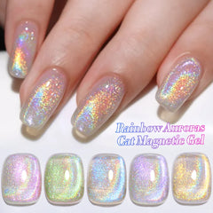 YICKYUE  -   10ml Lasers Glitter Cat Magnetic Gel Nail Polish Rainbow Color Semi Permanent Soak Off UV Varnish Manicure