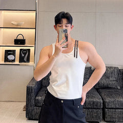 Hearujoy 2024 New Casual Adjustable PU Leather Straps Sleeveless Vest Korean Personality Design Fashion Slim Top Tank Top
