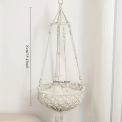YICKYUE  -  1pcs Bohemian Handwoven Cotton Rope Cat Hammock - Hanging Rattan Bed for Indoor Cats  Pet Basket with Macrame Design