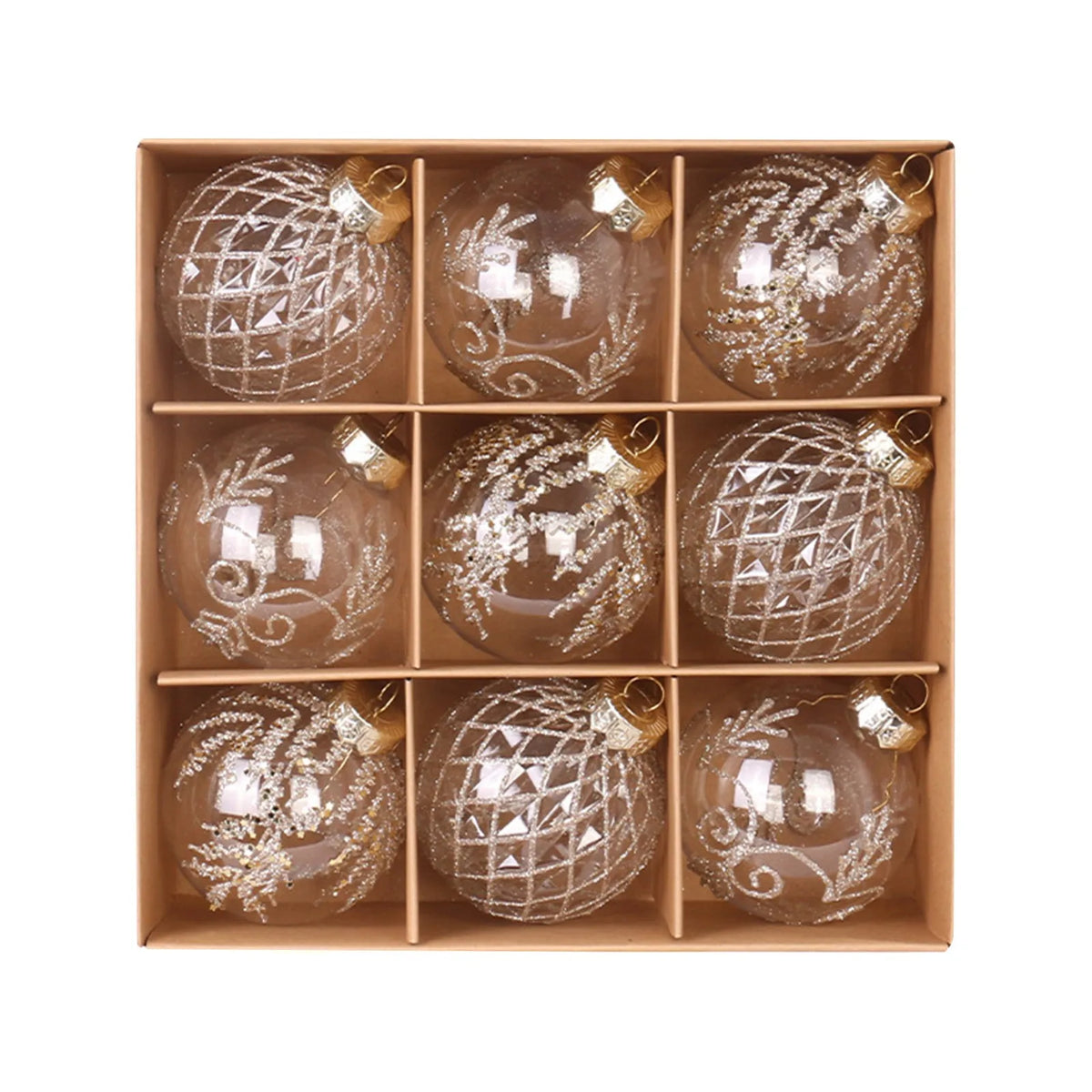 YICKYUE  -  9pcs Transparent Painted Christmas Balls Plastic PET Anti Drop Ball Set Christmas Tree Pendants Party DIY Hanging Decorations