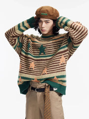 Hearujoy Y2K Star Sweater Men Harajuku Striped Knitted Pullovers Jumpers Male Tops Oversize Purple Winter Streetwear Hip Hop