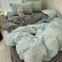 YICKYUE  -  Cartoon Anime Bed Four Piece Set Lanyard Miffy Girly Heart Pure Cotton Skin-friendly Quilt Cover Bed Sheets Dormitory Student