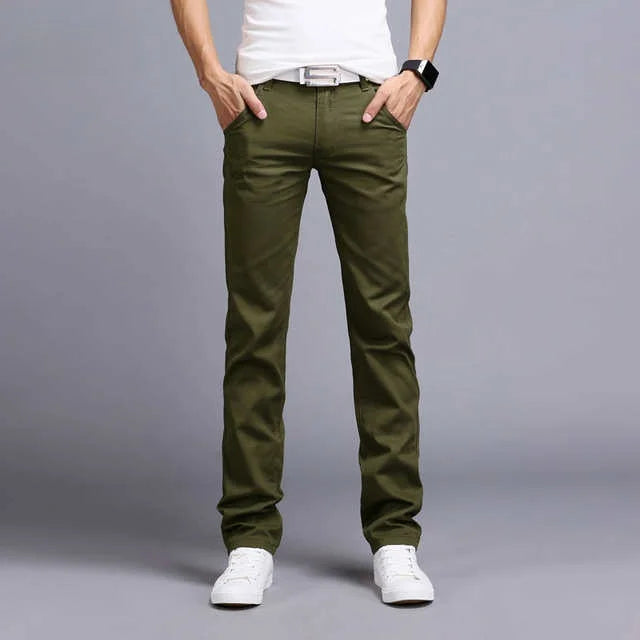HEARUJOY  -  Slim Fit Straight Leg Pants Men's  Color Casual Trousers Autumn Season Cotton 00% Pure Color Youthful Vitali Sle
