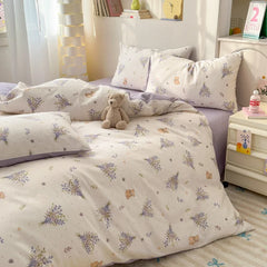 YICKYUE  -  100% Cotton 4-Piece Duvet Cover Set (1 Duvet Cover 2 Pillowcases 1 sheet), Minimalist Cartoon Design, Ultra-Soft Bedding Set