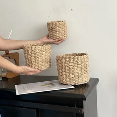 YICKYUE  -  3pcs Set Cylindrical Paper Rope Woven Storage Baskets for Various Storage and Organization Scenarios Desk Cosmetic Organization