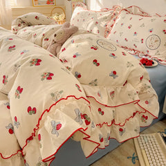 YICKYUE  -  3/4Pcs Bedding Set Cotton Duvet Cover Full Size Bed Sheets Bed Cute Core Swice Couple Quilt Duvet Pillowcase Ruffle Bedding