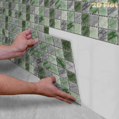 YICKYUE  -  2d Flat | 10/11/12/13 Pcs-Luxury Style Green Wall Sticker-Peel And Stick Backsplash Tiles For Bathroom-Independence Day Decor