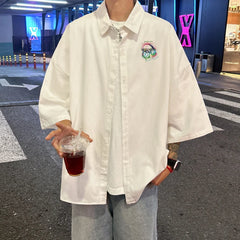 YICKYUE  -  Men's Oversized Shirts 5XL Fashion White Mens Blouse Music Print Oversize Shirt Casual Wear Summer for Men New Clothing
