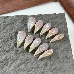 YICKYUE  -  10pcs High-end Purely sensual style, dragon claw design, hand-painted flowers, glittering small diamonds, gradient cat eye effec