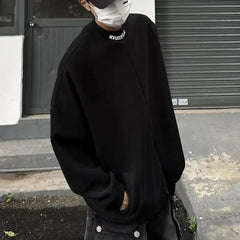 Hearujoy Mens Sweatshirt Pullover Korean Style Hip Hop Street Autumn Youthful Niche Half Zip Up Letter Stand Pullover Men'S Clothing
