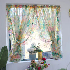 YICKYUE  -  Retro Printing Curtain Art Living Room Gauze Curtain Velcro Curtain Ruffled Door Curtain Partition Punch-Free Customizable