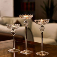 YICKYUE  -  European High Footed Striped Candle Holder Romantic Candlelight Dinner Candle Holder Home Wedding Party Decoration Ornament