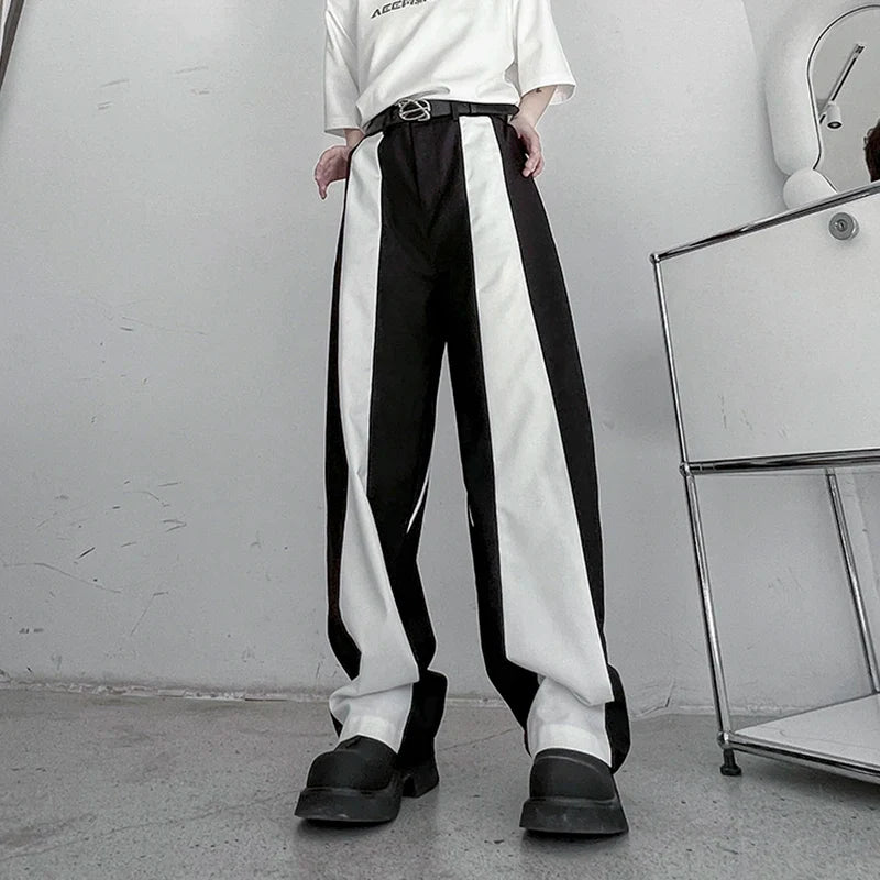 Hearujoy Men's Trousers Korean Style Fashion Highend Black And White Patchwork Straight Casual Pants Trend Autumn Streetwear 9C2406