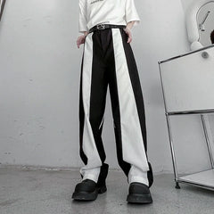 Hearujoy Men's Trousers Korean Style Fashion Highend Black And White Patchwork Straight Casual Pants Trend Autumn Streetwear 9C2406