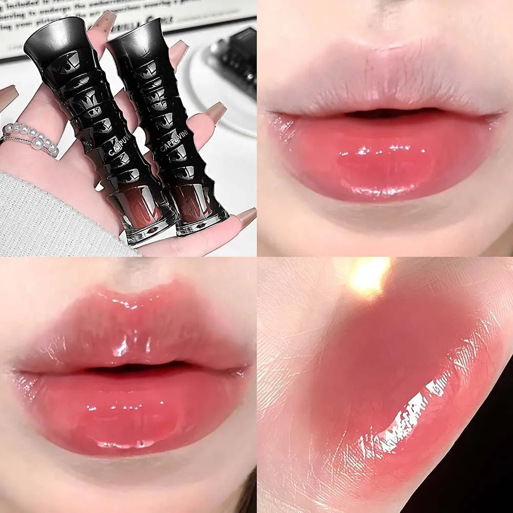 YICKYUE  -  Crystal Punk Red-Brown Glossy Lip Stain Mirror Lip Glaze Sheer Nude Glitter Lip Tint Watery Shine Plumping Makeup Cosmetics