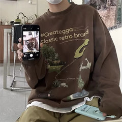 HEARUJOY  -  New in Y2K Vintage Grey Sweatshirt Men's Loose Fit Autumn Crewneck Pullover Hoodies High Street Sudaredaras Hombre