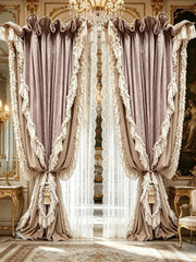 YICKYUE  -  European French Palace Retro Pink Velvet Curtains for Living Dining Room Bedroom Luxury Milk Tea American High-end Custom Size
