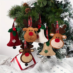 YICKYUE  -  6 Pcs Set Christmas Tree Ornament Hanging Decorations, Reindeer And Bell-Shaped Pendants, Suitable For Decorating Living Room