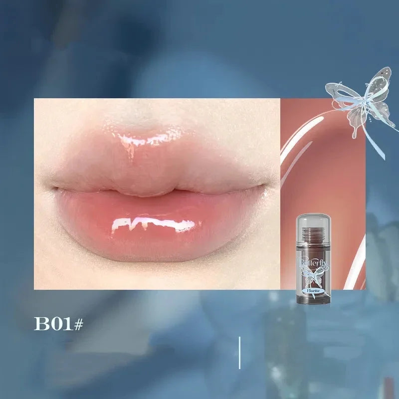 YICKYUE  -  Butterfly Series Lip Glaze Clear Water Light Mirror Lip Gloss Moisturizing Jelly Lip Tint Plumping Non-stick Cup Makeup