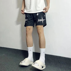 Hearujoy American Basketball Sports Shorts Men Trend Y2k Street Loose Pentagram Print Knee-length Pants Fitness Breathable Casual Pants