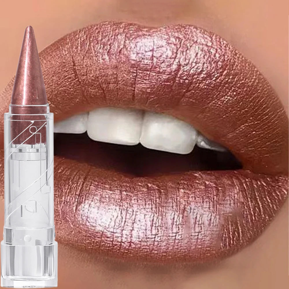 YICKYUE  -  Pearlescent Brown Glitter Velvet Lipstick Metallic Waterproof Long Lasting Matte Shimmer Diamond Tapered Lip Stick Women Makeup