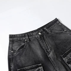 Hearujoy Vintage Washed Mens Denim Trousers High Street Distressed Baggy Jeans Unisex Straight Loose Casual Cargo Pants Oversized