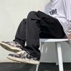 HEARUJOY  -  Trendy Korean Workwear Pants for Men Spring Autumn Loose Straight Casual Hong Kong Sle Pure Cotton Long Pants with Big kets