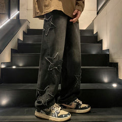 Hearujoy Star Embroidery Straight Casual Men Jeans Gothic Neutral New Wide Leg Loose Hip-hop Fashion Youth Streetwear Denim Trousers Y2K