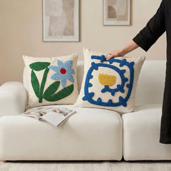 YICKYUE  -  Simple Cartoon Style Pillowcase Embroidery Pillows For Sofa Headrest Cushion Pillow Cover Bolster Living Room Home Decoration