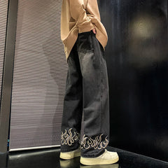 Hearujoy 2024 Spring New Personality Embroidery Men's Baggy Jeans Streetwear Loose Straight Denim Trousers Male Brand Clothing
