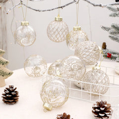 YICKYUE  -  9pcs Transparent Painted Christmas Balls Plastic PET Anti Drop Ball Set Christmas Tree Pendants Party DIY Hanging Decorations