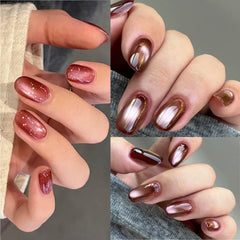 YICKYUE  -  6 Bottle Winter Autumn Glass Bead Cat Magnetic Gel Set Dark Red Brown Soak Off UV Gel Salon Set Kits Manicure