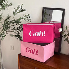 YICKYUE  -  Pink Cloth Cotton Linen Laundry Basket Bathroom Large Foldable Waterproof Dirty Clothes Storage Basket Toy Basket Storage Bucket
