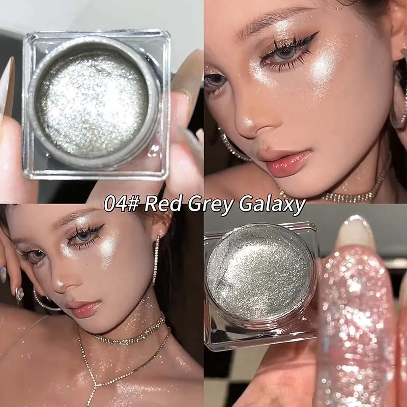 YICKYUE  -  Pink Glitter Highlighter Gel Waterproof Pearlescent Purple Gray Diamond Brighten Lying Silkworm Eyeshadow Liquid Facial Makeup