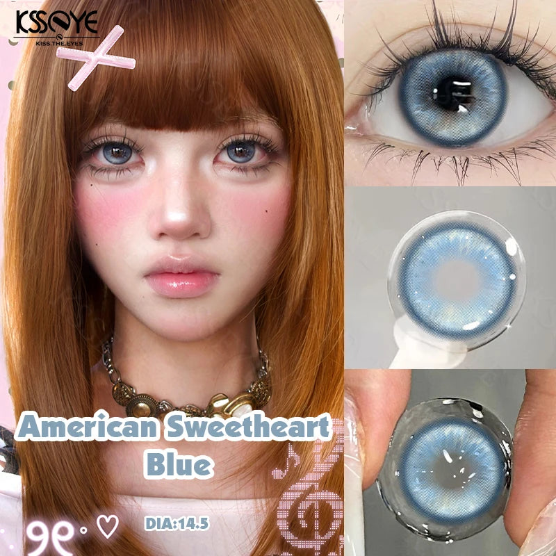 YICKYUE  -  1pair High Quality Colorld Contact Lenses for Eye with Prescription Fashion Blue Lenses Makeup Beautiful Pink Soft Lenses